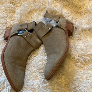 Frye Tan Suede Back Zip Up Booties